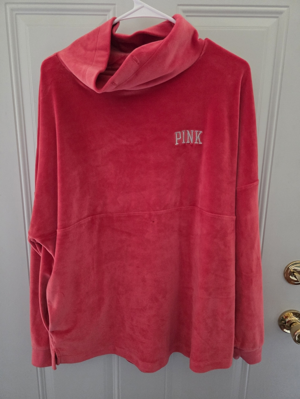 PINK Victoria's Secret Red Plush Funnel Neck Pullover Size Medium